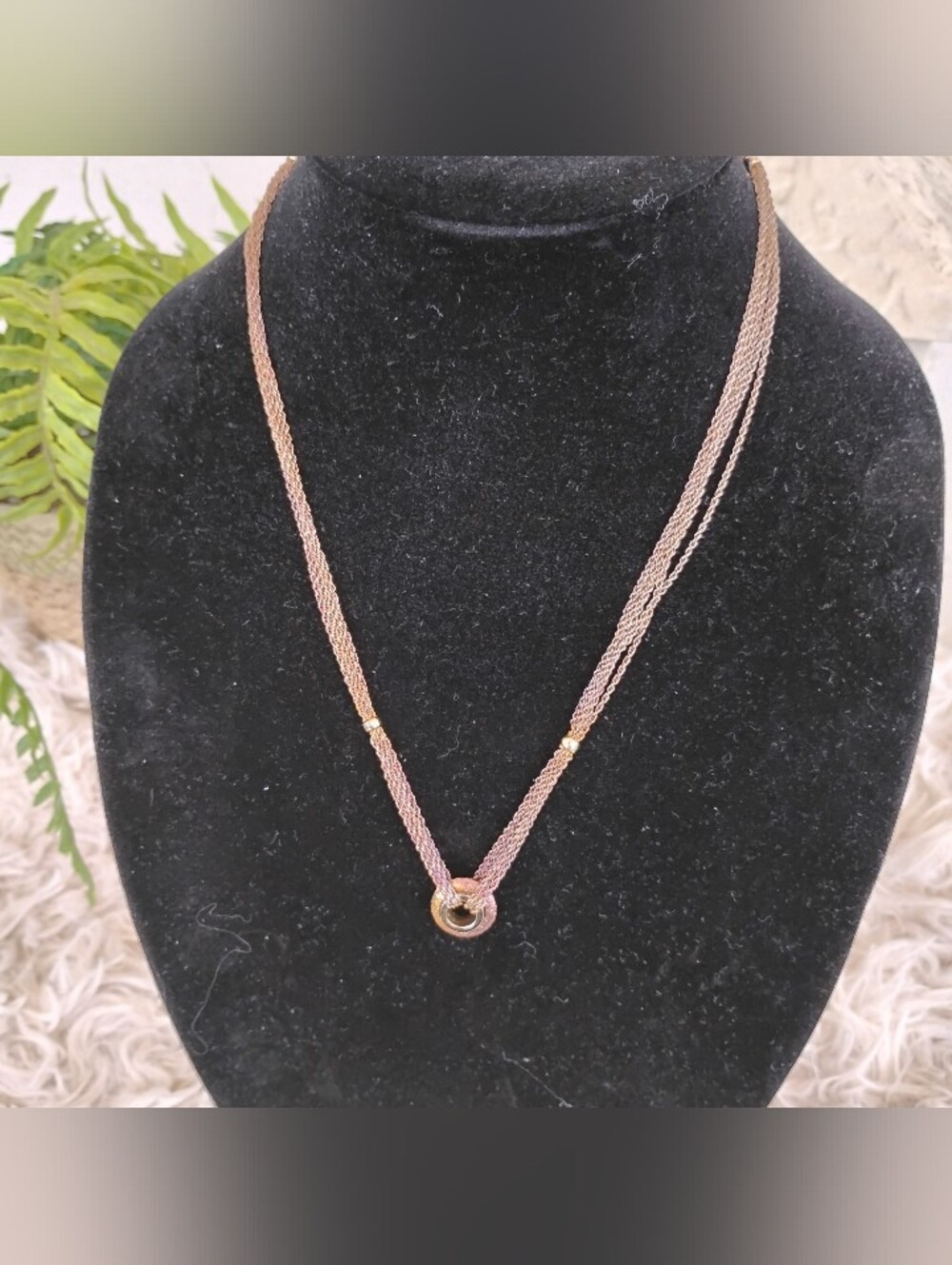 Elegant Rose Gold Multi-Strand Necklace with Circular Pendant - Unbranded